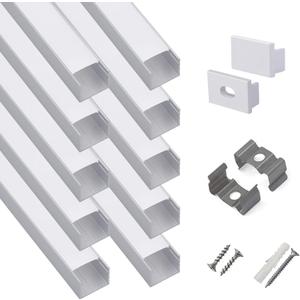 Hunhun 10-Pack 6.6ft/ 2Meter Plus-Size U Shape LED Aluminum Channel System with Milky Cover, End Caps and Mounting Clips, Aluminum Profile for LED Strip Light, Special for Philips Hue Strip