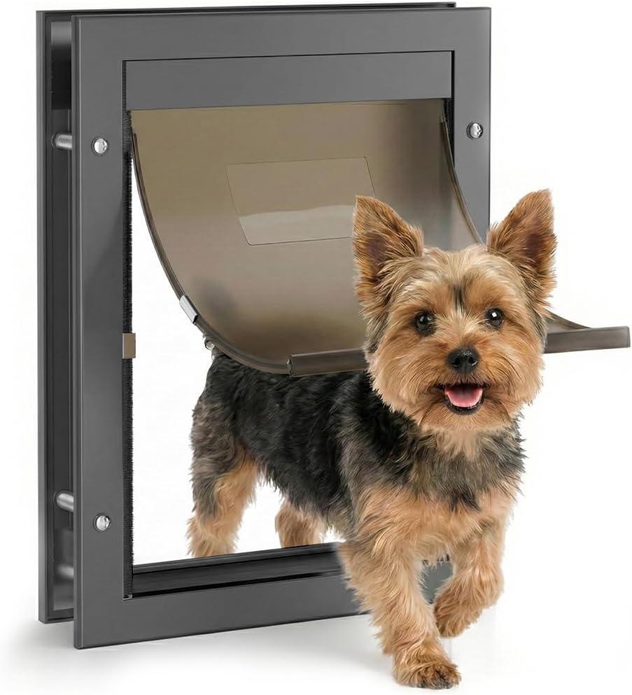 Dog Door for Large Dogs, Large Black Aluminum Frame Pet Door with 2-Way Lock, Easy Install on Interior Door/Screen/Wall, Weatherproof Magnetic Flap
