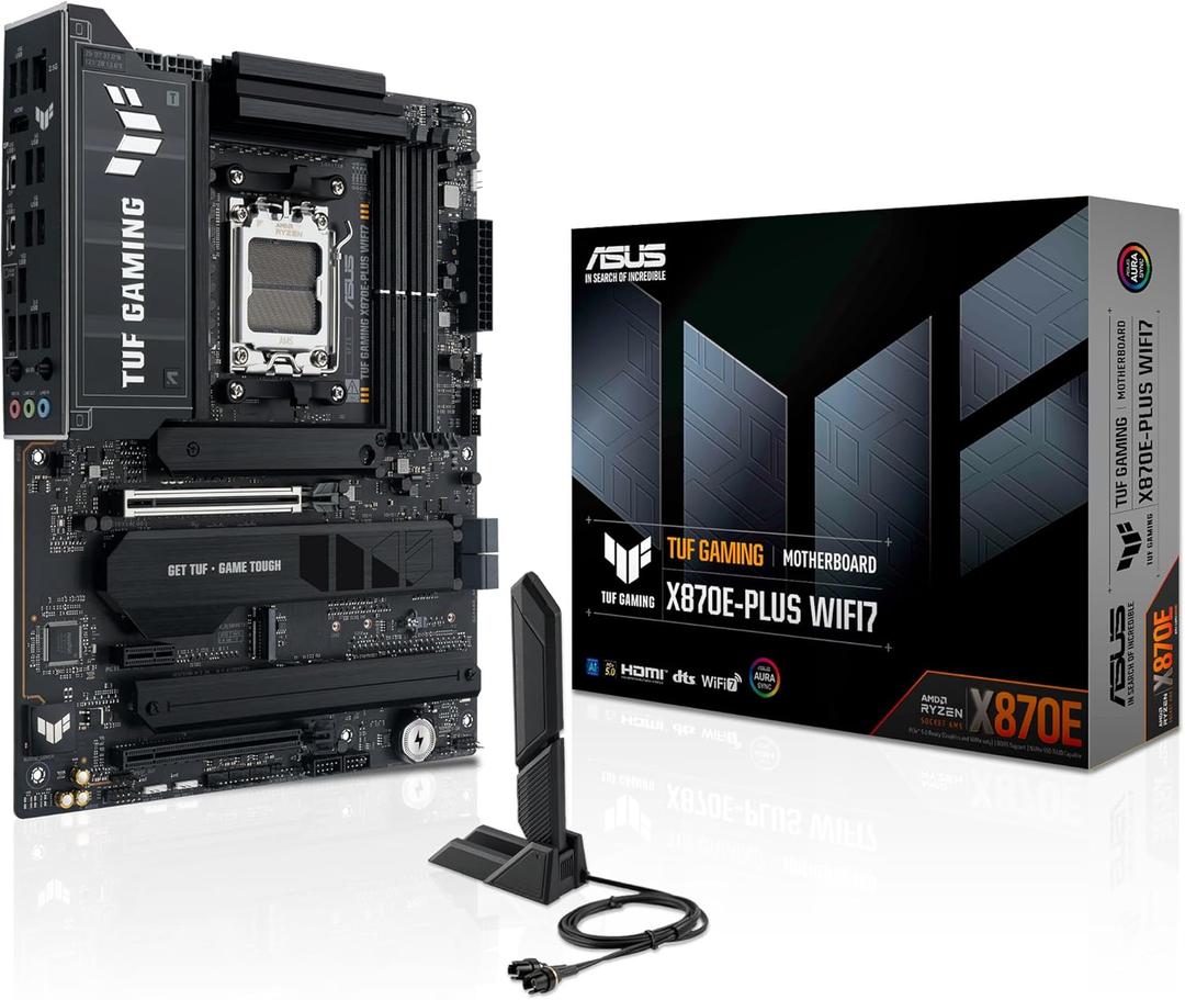ASUS TUF Gaming X870E-PLUS WIFI7 AMD Motherboard, 16+2+1 Power Stages, PCIe 5.0, Four M.2 Slots