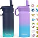 Kids Water Bottle, 2-Pack 16oz Water Bottles with Stickers and Straw, Stainless Steel Vacuum Insulated cup, Kids Water Bottle for School, Gifts for Boys and Girls(Blue/Purple)