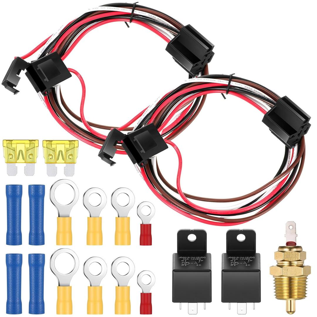 Relaxweex Electric Fan Relay Kit Radiator Sensor Switch Electric Fan Thermostat Cooling Kit Dual Electric Fan Wiring Kit
