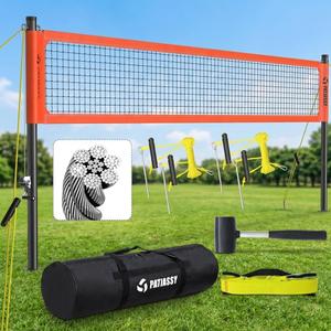 Professional Heavy Duty Volleyball Net Set for Backyard & Beach, Outdoor Net System with Steel Anti-Sag Winch, 32FT Reinforced Net, Height Adjustable Rust-Resistant Aluminum Poles, Portable Carry Bag