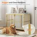 HOOBRO 38.6" Dog Crate Furniture, Wooden Dog Kennel Indoor, Heavy Duty Dog Cage for Small/Medium Dog, Decorative Side End Table, White and Gold DW100GW03
