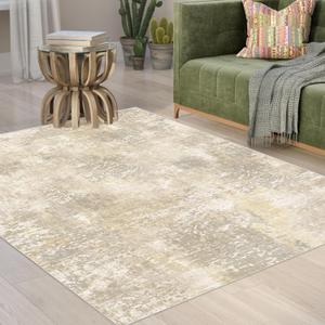 Washable 3x5 Modern Abstract Cream Beige Area Rugs Non Slip Low Pile Indoor Floor Small Carpet for Living Room Bedroom Dinning Room Kitchen