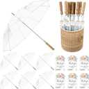 6 Pcs Wedding Umbrellas Bulk 41 Inch Wedding Stick Umbrellas with Wooden Handle for Bride Groom Photography Birthday Outdoor Interactive Events Guest Gifts