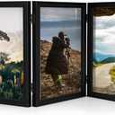 Sintuff 8 x 10 Picture Frames Hinged Fold Photos Frame Collage Vertical with Acrylic Opening Wood Desk Photo Rustic Multiple Desk Family Picture Collage Wedding Supplies(3 Fold Style,8x10inch,Black)