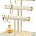 3 Tier Bracelet Holder Display - Detachable T Bar Beige Velvet Bracelet Holder, Jewelry Holder Organizer for Bracelet, Necklace, Earrings, Rings (Large)