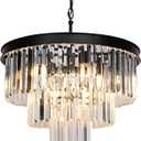 Crystal Chandeliers for Dining Room Lights Fixtures, 9 Lights Black Modern Chandeliers for Bedroom, 3-Tier Round Crystal Lighting Fixtures for Living Room Entryway Kitchen Island D20 Inch