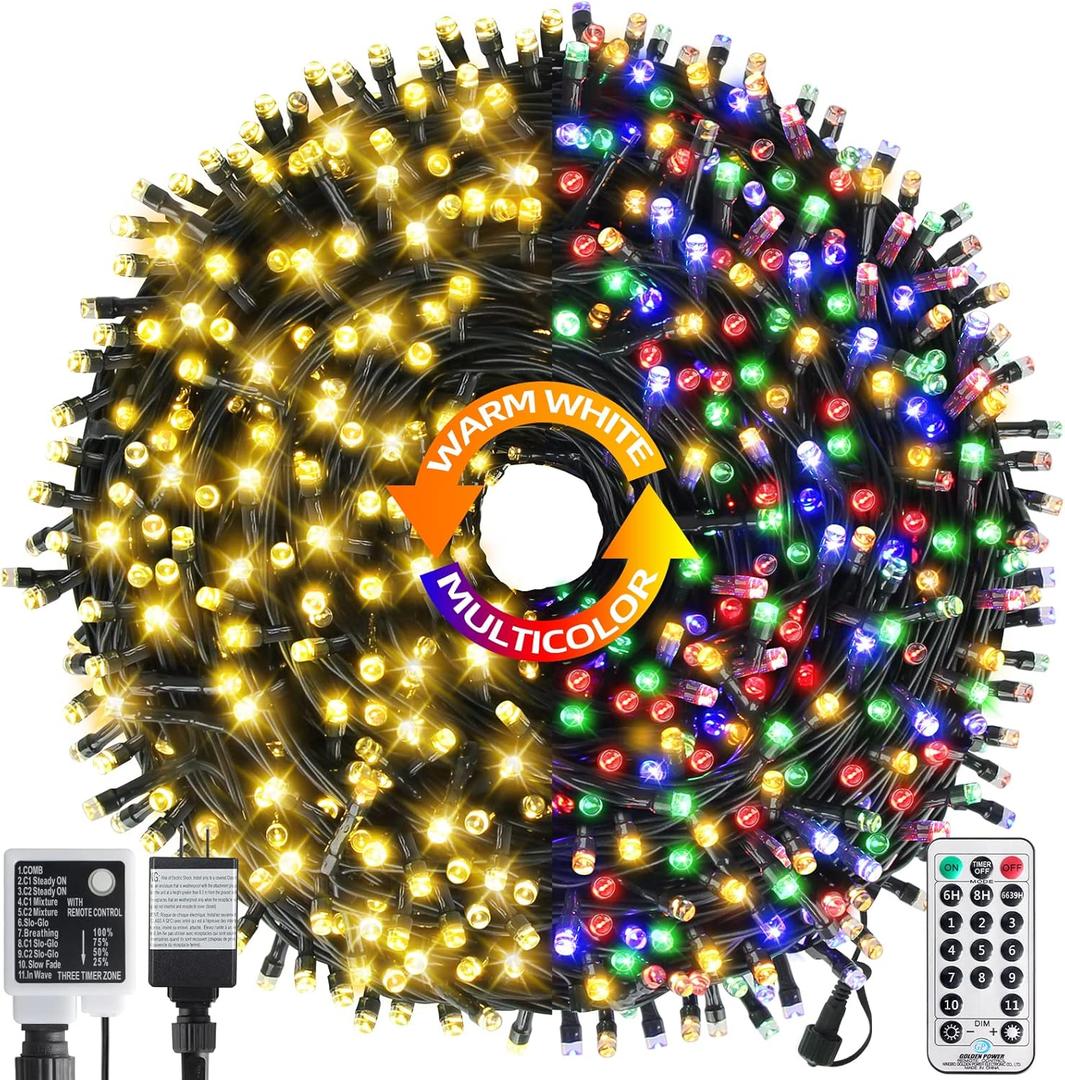 MZD8391 262FT 800 LED Color Changing Christmas Lights Outdoor Indoor, Warm White Multicolor Christmas Tree Lights, Waterproof Fairy String Light Timer Remote, 11 Lighting Modes