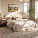 Merax California King Upholstered Bed Frame with Linen Headboard & Footboard, Thick Padding, Solid Wood Legs, Beige, No Box Spring Needed