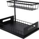 Under Sink Organizer, 2 Tiers Sliding Pull-Out the Under Kitchen Bathroom Sink Organizer and Storage, Multi-Purpose Cabinet Storage Shelf (Black)