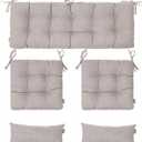 Outdoor Wicker Chair Cushions of 5Pieces,Tufted Patio Bench Cushions & 2Seat Cushions with Ties,2Lumber Pillows,Waterproof Cushions for Patio Furniture -Tan/Taupe, 5pieces/1pack