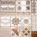 14 Pcs Talavera Stencils for Crafts, Resuable Cake Stencils,Mexican Floral Stencil for Furniture Wood Wall Canvas Floor, Border Stencil for Painting Fabric DIY Projects Christmas