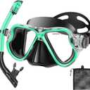 Snorkeling Gear for Adults Kids, Dry Snorkeling Set, Panoramic Anti-Leak and Anti-Fog Tempered Glass Lens, Adjustable Strap Snorkel Set with Mesh Bag Ear Plug for Snorkeling Scuba Diving Travel (Kids(3-14 Ages), Turquoise Blue)