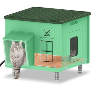 Indestructible Heated Cat House for Outdoor Cats in Winter, 100% Waterproof & Weatherproof Heated Cat House for Outside, Fully Insulated Feral Cat Shelter for Outdoor Barn Strays, 17.7 x 15 x 17.5 in