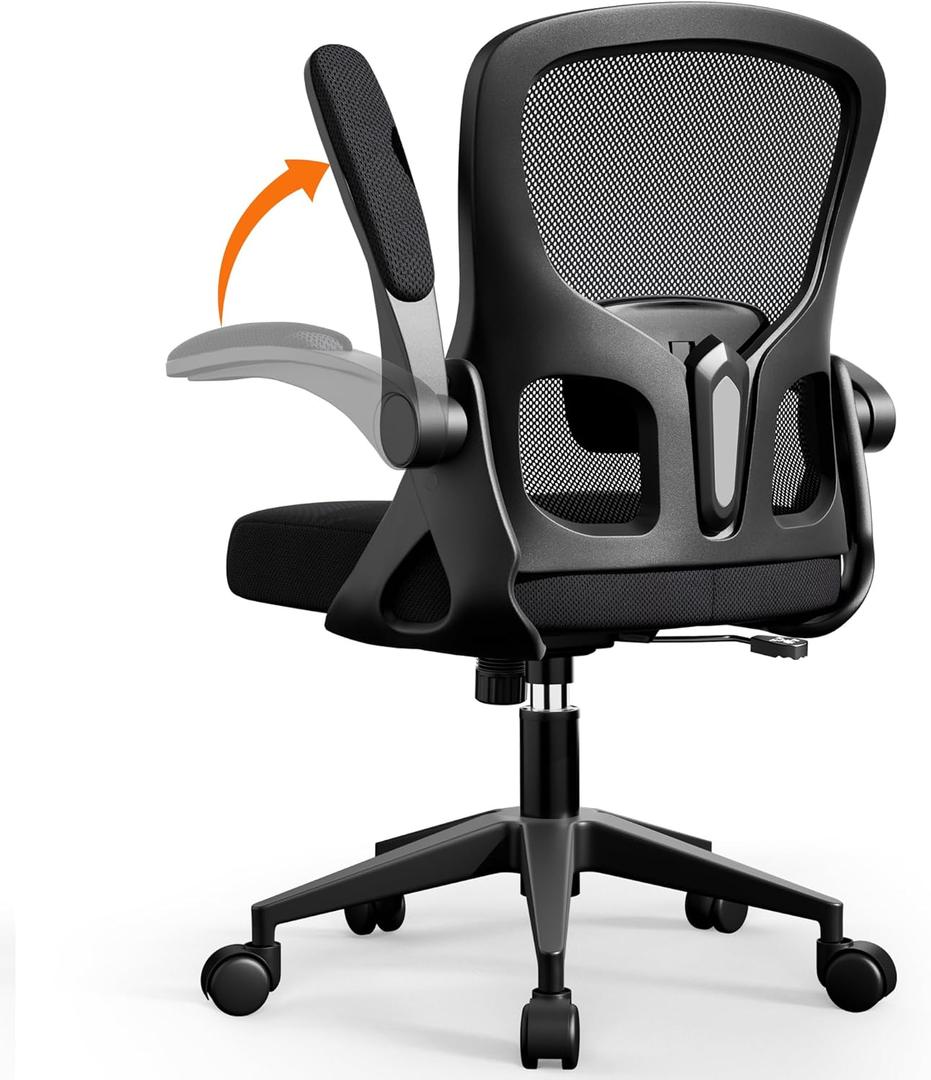 Office Chair Ergonomic Desk Chair, Adjustable Lumbar Support Rolling Swivel Comfy Chair with Space-Saving Flip Up Armrests,Mesh Gaming Chair for Business Work Office & Home, Black