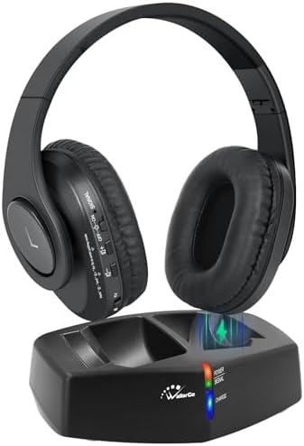 WallarGe Wireless Headphones for TV Watching, Easy Setup and Comfortable Bluetooth Headphones with RF Transmitter Charging Dock, 100 Ft Wireless Range, Rechargeable 25 Hours Play and No Audio Delay