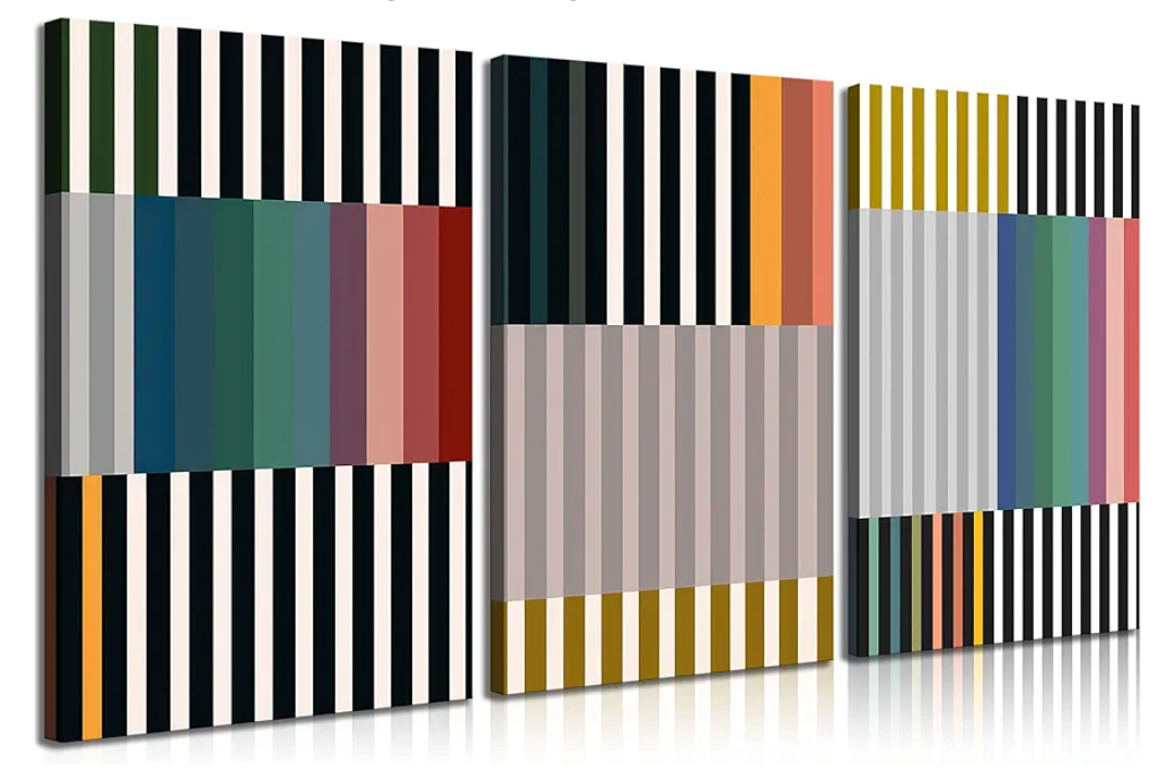 3pcs Abstract Stripes Canvas Wall Art Mid Century Modern Wall Decor Pictures Colorful Simple Line Posters Prints for Living Bedroom office Home Decoration Ready to Hang