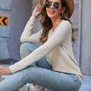 Long Sleeve Shirts for Women V Neck Loose Sweaters Casual Fall Tops Fashion Clothes 2025 (Beige, M)