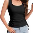 Women's Square Neck Tank Tops Basic Sleeveless Summer Sleeveless Drawstring Side Slim Fit Casual Camisole Shirts (M)