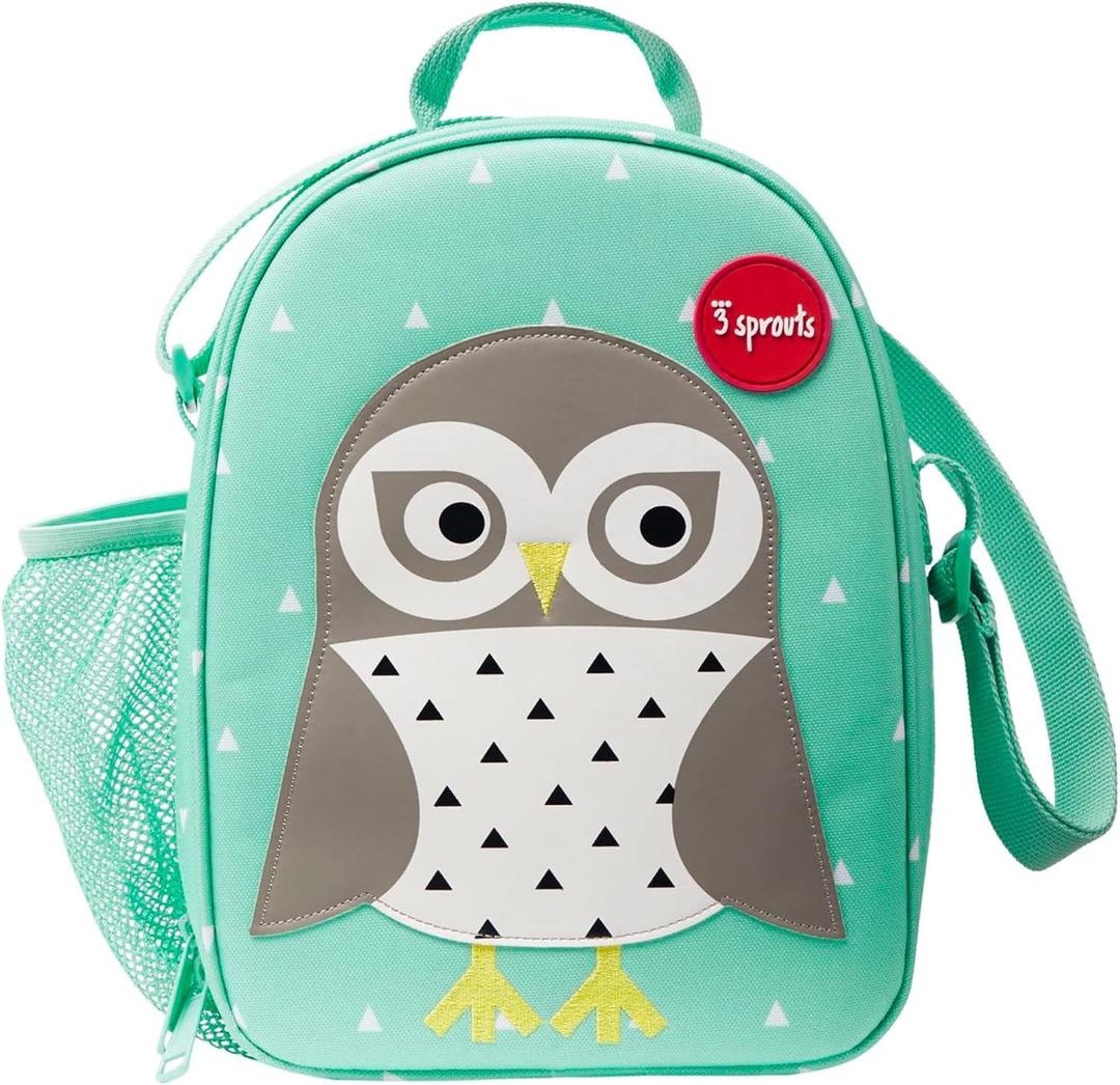 3 Sprouts Kids Lunch Bag - Durable Lunch Box for Boys and Girls - Kids Lunch Box - Perfect for Daycare, School and Travel - Insulated Fabric, Water Bottle Holder - Ideal for Children 3+, Owl