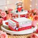 Valentines Day Decorations,4PCS Valentines Tiered Tray Decor,Pink Highland Cow Wood Book Stack Sign,Valentines Table Decor Centerpieces for Fireplace Mantle Home Decor,4.7 * 3.5 * 0.7"