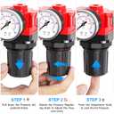 TAILONZ PNEUMATIC 1/4 Inch NPT 150PSI 3 in 1 Air Filter Pressure Regulator Combo Piggyback, Air Tool Compressor Filter, 5 Micron Filter Element(Manual Drainage)