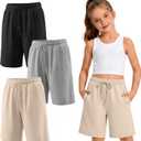 3 Pack Girls' Bermuda Long Shorts 5-14Y | Bermuda Shorts, Athletic, Long Short, Drawstring, Sweatshorts Pocket, for Summer, Casual, for Girls, Kids, Teen, 5-14Y