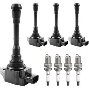 Ignition Coil Packs and Spark Plugs fit for L4 1.6L Turbo Nissan Juke 2011 2012 2013 2014 2015 2016 2017 1.6, UF659, Set of 4