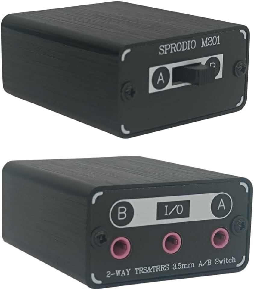 SPRODIO 2 Way in-line 3.5mm Audio Switch Box A/B Selector Switcher Compatible with 1/8" Microphone TRRS TRS Independent Ground no noise-M201