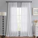 MYSKY HOME Floor to Ceiling Curtains 108 Inches White Sheer Window Drapes 2 Panel Sets Pinch Pleated Draperies Linen Look Boho Fabric, Soft Cotton Blend Light Filtering for Living Room, 40W x 108L