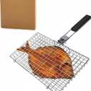 Square BBQ Fish Basket for Grilling, Portable 304 stainless steel grill basket for Fish, Vegetables, Meat Skewers, Suitable for camping, patio barbecues, or as a gift for men/women.
