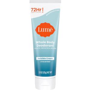 Lume Whole Body Deodorant - Invisible Cream Tube - 72 Hour Odor Control - Aluminum Free, Baking Soda Free, Skin Safe - 3.0 ounce (Unscented)
