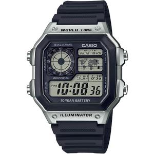 Casio AE1200WH Series | Mens Digital Watch | 100M WR | Multi Alarms | 100 SEC Stopwatch | Countdown Timer | World Map for World Time | LED Light | LC Analog Display | 10 Year Battery (Black)