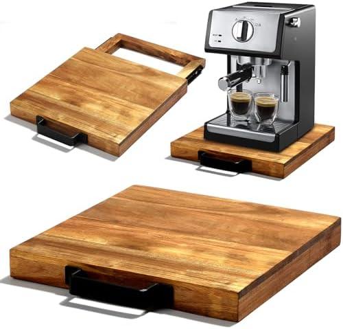EVERBBKING Natural Acacia Sliding Tray for Coffee Machine Kitchen Appliance slider Moving Caddy, appliance slider,appliance rolling stand air fryer rolling tray