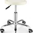 Swivel Rolling Stool with Wheels Height Adjustable Stool Chair Drafting Chair with Backrest Stable Base Foot White