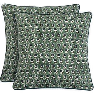 Ridhi Basil Green Block Print Cotton Canvas Throw Pillow Covers for Decorative Couch Pillows for Living Room, Chic Boho Cute Outdoor Valentine Pillows Covers Gifts 18x18 Inches