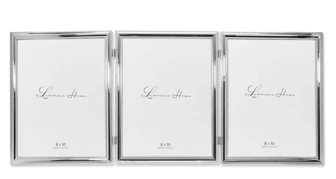 Lawrence Frames 510780T Silver Plated Double Bead 8x10 Hinged Triple Picture Frame