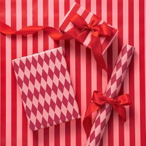 RUSPEPA Reversible Wrapping Paper Roll for Girls, Mini Roll, Red and Pink Stripes and Diamond Pattern, Holiday Gift Wrap for Christmas, Valentine's Day, Merry Market Gifts, 17 Inches x 16.4 Feet