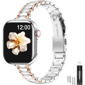 MioHHR Thin Metal Bands Compatible with Apple Watch Band Ultra3/2/1 Series 11 10 9 8 7 6 5 4 3 2 1 SE3/2/1,Slim Narrow Stainless Steel Strap for Women iWatch 49mm 46mm 45mm 44mm 42mm 41mm 40mm 38mm