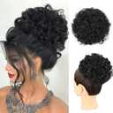 Messy Wavy Bun Hair Pieces for Women Short Curly Drawstring Ponytail Updo Hair Bun, 1PCS Large Thick Curly Black Hair Bun Clip on Ponytails for Women SyntheticTousled Updo Hair Buns Extension (1b#)