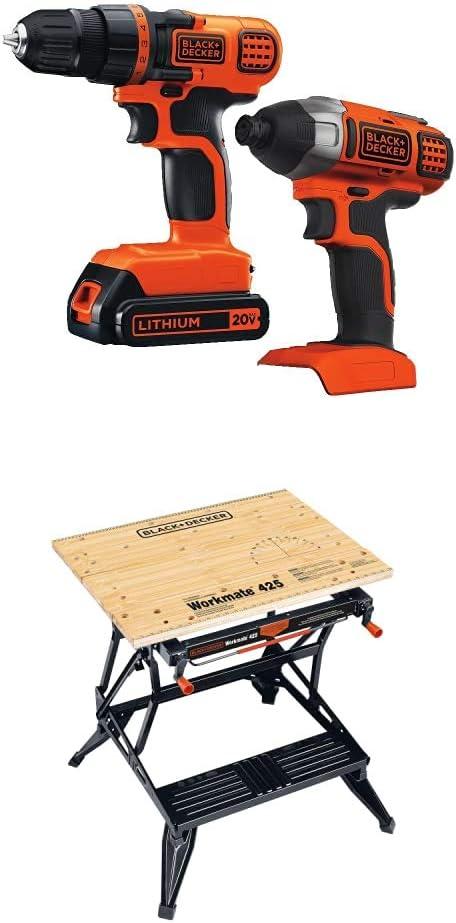 Black & Decker 20V MAX Drill/Driver Impact Combo Kit with BLACK+DECKER WM425-A Portable Project Center and Vise