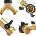Twinkle Star 2 Pack Garden Hose Splitter 2 Way, Heavy Duty Brass Connector Tap Splitter, Y Connector Brass Garden Hose Adapter with 2 Valves