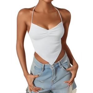 Verdusa Women's Criss Cross Backless Strappy Asymmetrical Hem Crop Cami Top (Medium)