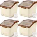 Blushtier 4 Pack Large Rice Storage Containers 30 Lbs Airtight Flour Container with Seal Locking Lid and Measuring Cup Kitchen Dry Food Storage Bins for Cereal Sugar Beans(Khaki)