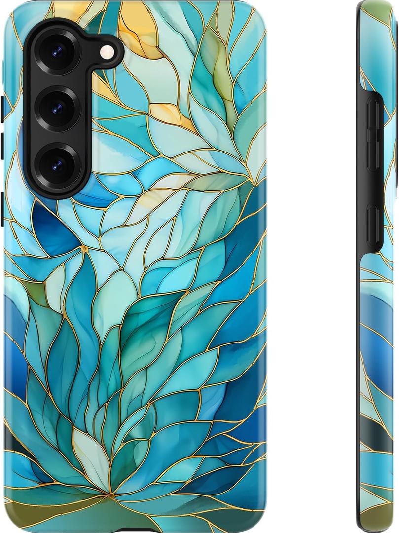 Esdot for Samsung Galaxy S23 Plus Case,Aesthetic Vintage Blue Leaves Wildflower Girly Shell,Compatible with Magsafe,Trendy Unique Retro Western Protective Slim Silicone Phone Cover for Women Girls