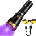 ALONEFIRE SV18 12W 365nm UV Flashlight Powerful USB C Rechargeable Woods Lamp Black Light for Pet Urine Detection, Resin Curing, Minerals, Fishing, Scorpion, Bed Bug with UV Protective Glasses, Battery