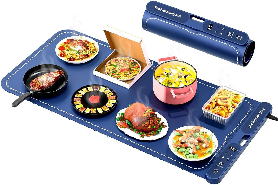 Warming Mat for Food - Electric Warming Tray, XL(32"x15") Food Warmer Mat with Fast Full Surface Heating, Silicone Heating Mat for Party Buffet, Great Gift for Women, Hosts, New Homeowners (Blue)