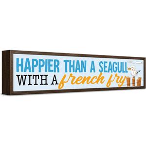 Beach Decor, Happier Than A Seagull Sign, Wall Art, Summer Wood Decorations for Beachy House, Shelf, Farmhouse Front Door Decor, Cute Gifts, Housewarming Gift, Summer Decoration for Home, 14.9x3.3 inches