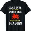 2 Pcs Come Over to The Welsh Side Wales Dragon T-Shirt, S, Black & Red